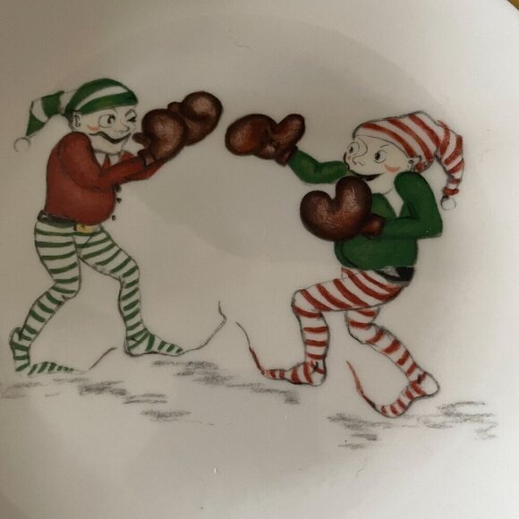 Restoration Hardware Naughty Elf 7.75" Set of 6 Salad Plates Boxed RARE Vintage - Picture 9 of 12